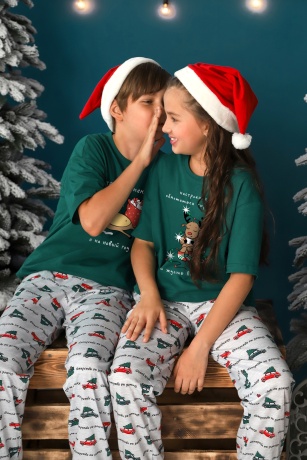 Пижама для девочки новогодняя family look Каникулы-1 зеленый