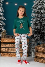 Пижама для девочки новогодняя family look Каникулы-1 зеленый