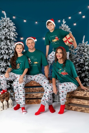 Пижама для девочки новогодняя family look Каникулы-1 зеленый