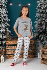 Пижама новогодняя для девочки family look Каникулы-1 серый