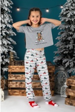 Пижама новогодняя для девочки family look Каникулы-1 серый