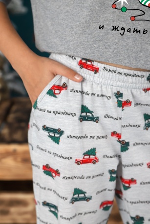 Пижама новогодняя для девочки family look Каникулы-1 серый