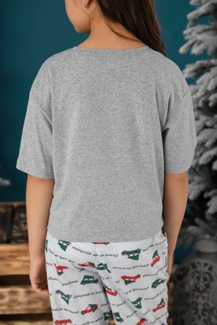 Пижама новогодняя для девочки family look Каникулы-1 серый