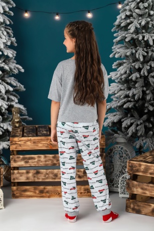 Пижама новогодняя для девочки family look Каникулы-1 серый