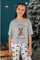Пижама новогодняя для девочки family look Каникулы-1 серый