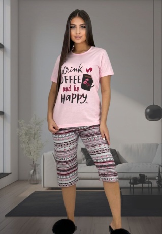 Женская пижама Liana розовая с бриджами