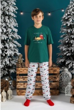 Пижама для мальчика family look новогодняя Каникулы-2 зеленый
