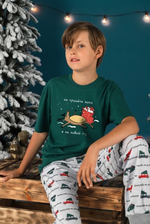 Пижама для мальчика family look новогодняя Каникулы-2 зеленый