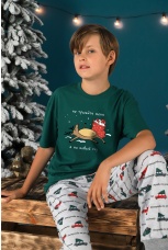 Пижама для мальчика family look новогодняя Каникулы-2 зеленый