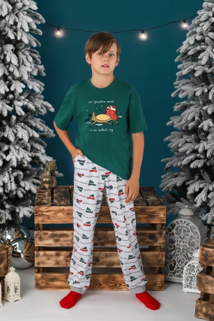 Пижама для мальчика family look новогодняя Каникулы-2 зеленый