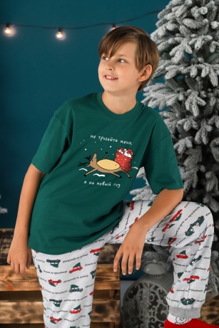 Пижама для мальчика family look новогодняя Каникулы-2 зеленый