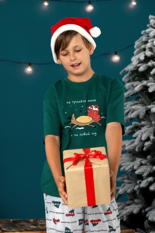 Пижама для мальчика family look новогодняя Каникулы-2 зеленый