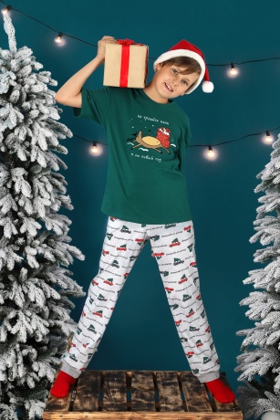 Пижама для мальчика family look новогодняя Каникулы-2 зеленый