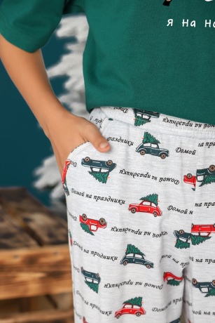 Пижама для мальчика family look новогодняя Каникулы-2 зеленый