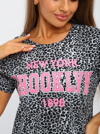 Туника женская черная, леопард с надписью