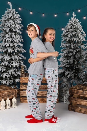 Пижама для мальчика новогодняя family look Каникулы-2 серый