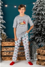 Пижама для мальчика новогодняя family look Каникулы-2 серый