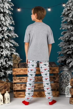 Пижама для мальчика новогодняя family look Каникулы-2 серый