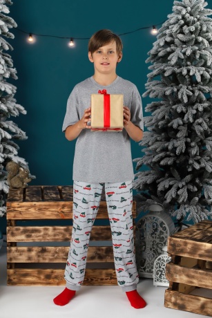 Пижама для мальчика новогодняя family look Каникулы-2 серый