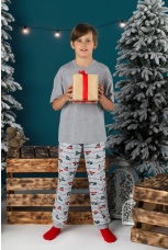 Пижама для мальчика новогодняя family look Каникулы-2 серый