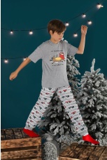 Пижама для мальчика новогодняя family look Каникулы-2 серый