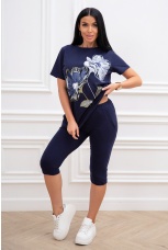 Костюм женский темно-синий с бриджами, цветы
