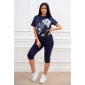 Костюм женский темно-синий с бриджами, цветы