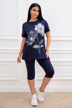 Костюм женский темно-синий с бриджами, цветы
