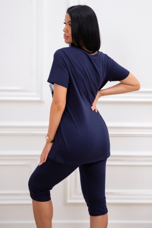 Костюм женский темно-синий с бриджами, цветы