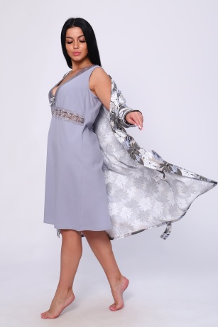 Пеньюар женский (халат и сорочка) фиолетово-серый