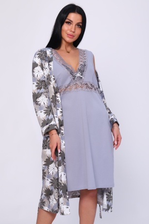 Пеньюар женский (халат и сорочка) фиолетово-серый