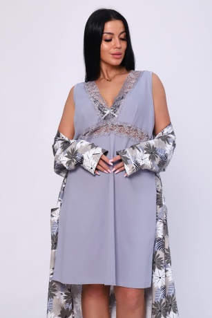 Пеньюар женский (халат и сорочка) фиолетово-серый