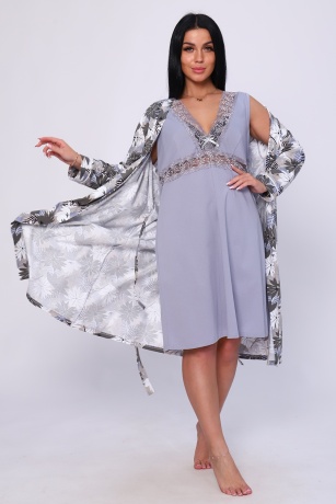 Пеньюар женский (халат и сорочка) фиолетово-серый