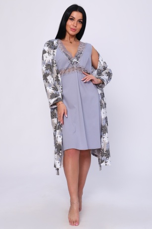 Пеньюар женский (халат и сорочка) фиолетово-серый