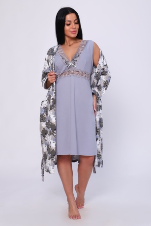 Пеньюар женский (халат и сорочка) фиолетово-серый