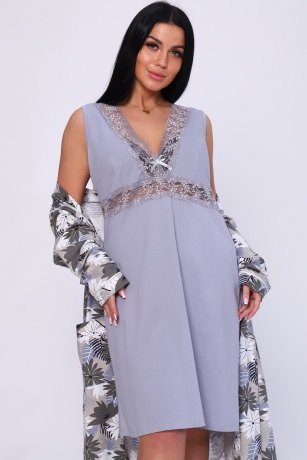 Пеньюар женский (халат и сорочка) фиолетово-серый