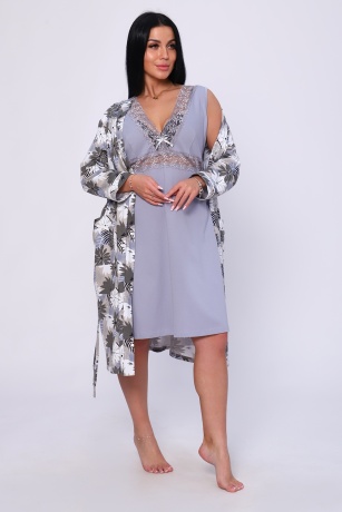 Пеньюар женский (халат и сорочка) фиолетово-серый