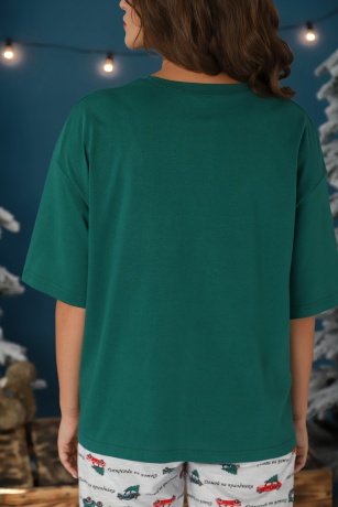 Пижама женская новогодняя family look Каникулы-3 зеленый