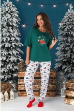 Пижама женская новогодняя family look Каникулы-3 зеленый