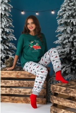 Пижама женская новогодняя family look Каникулы-3 зеленый