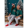 Пижама женская новогодняя family look Каникулы-3 зеленый