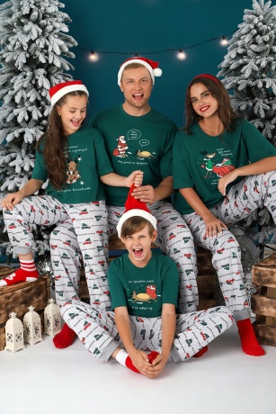 Пижама женская новогодняя family look Каникулы-3 зеленый