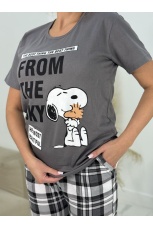 Женская пижама серая, брюки в клетку