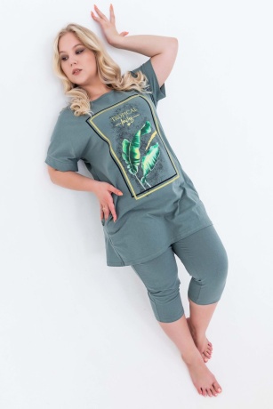 Костюм женский больших размеров, оливковый