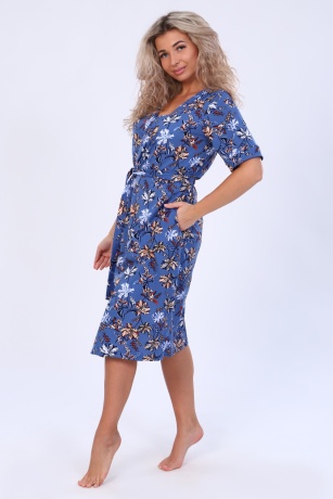 Пеньюар женский (халат и сорочка) синий