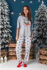 Пижама женская новогодняя family look Каникулы-3 серый