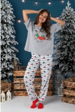 Пижама женская новогодняя family look Каникулы-3 серый