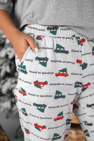 Пижама женская новогодняя family look Каникулы-3 серый