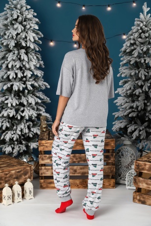 Пижама женская новогодняя family look Каникулы-3 серый