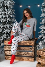 Пижама женская новогодняя family look Каникулы-3 серый